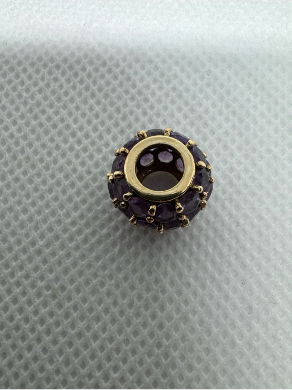 10k Yellow Gold Gemstone Bead Charm Pendant Purple Amethyst, February Birthstone - Picture 8 of 12